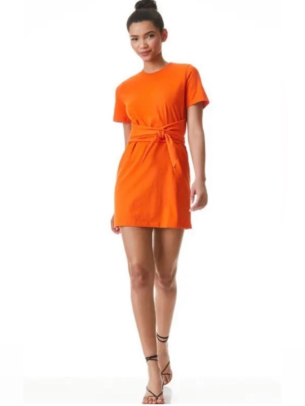 NWT! Alice + Olivia Evie Vibrant Orange Tie-Waist Dress Size Large